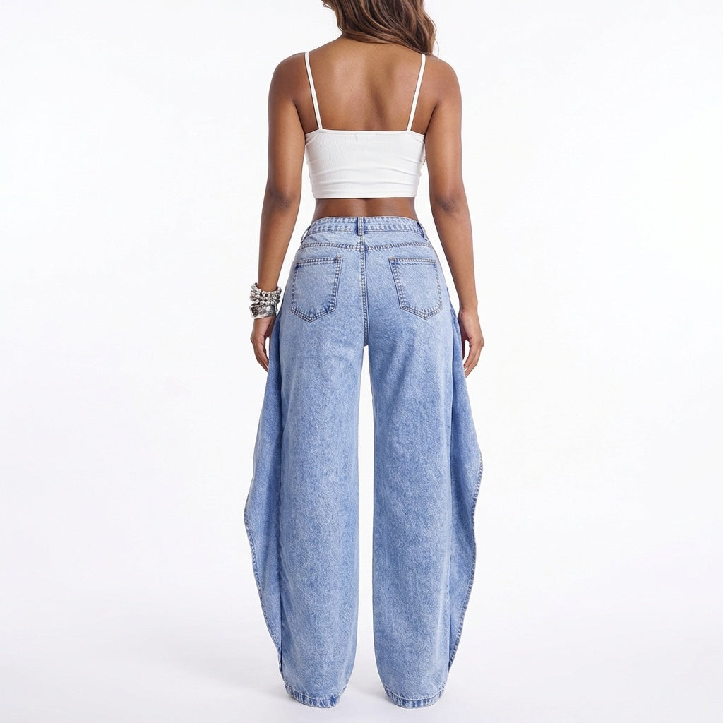 Off Script Draped-Front Wide-Leg Pants