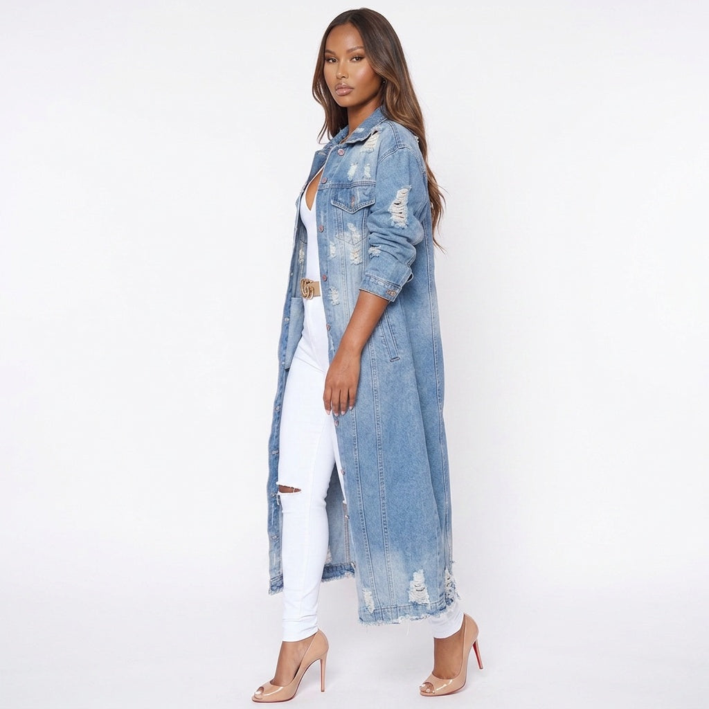 Long Sleeve Raw Hem Denim Jacket