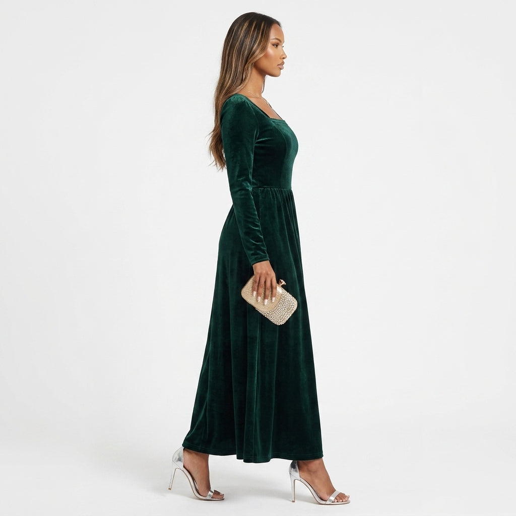 Velvet Square Neck Long Sleeve Dress
