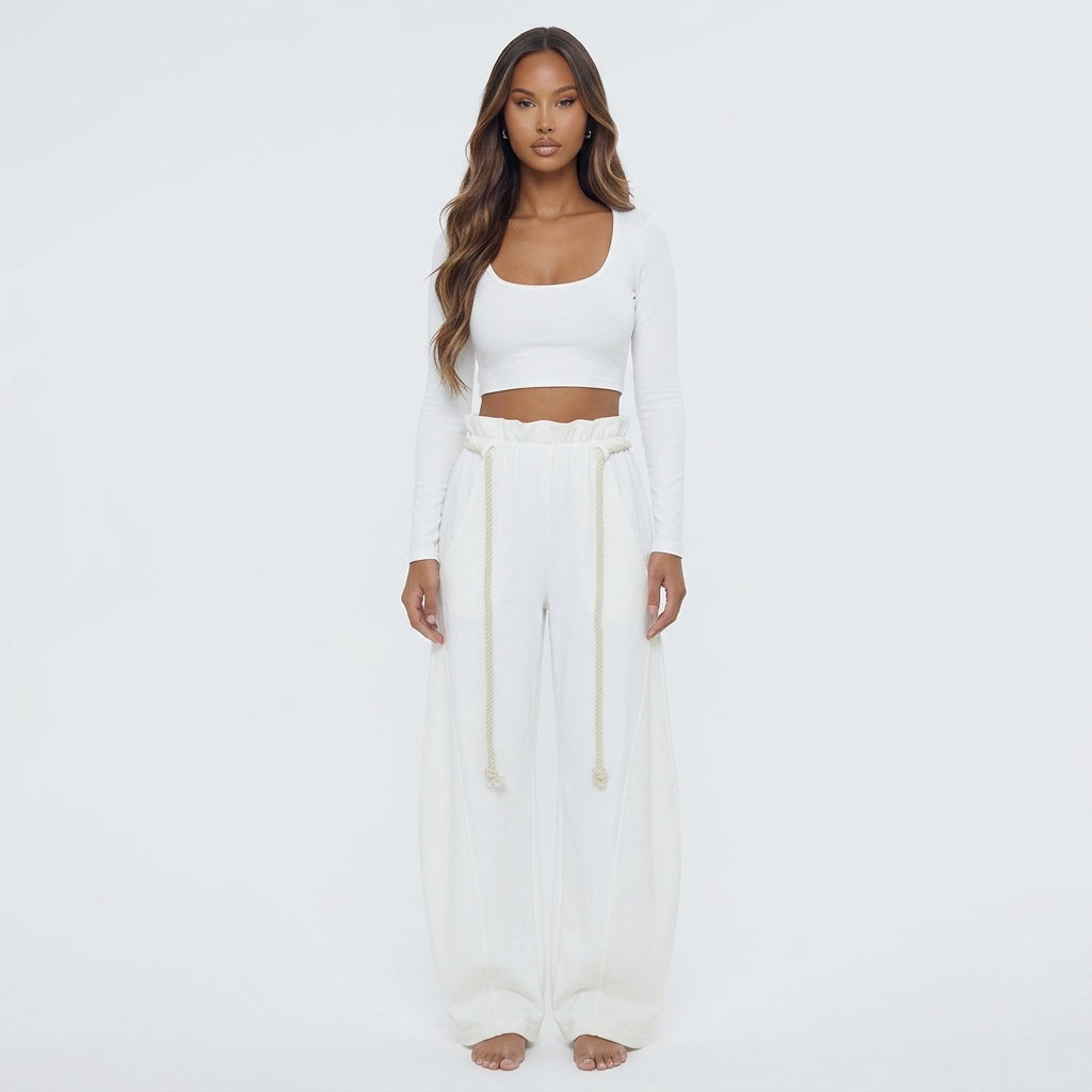 Harbor Hour Rope-Waist Wide-Leg Pants