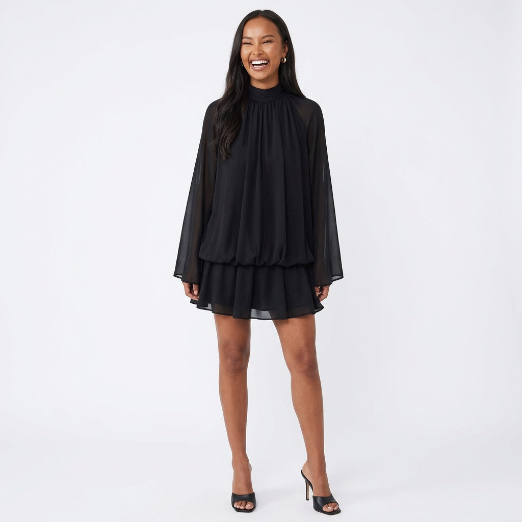 A Little Extra High Neck Ruffled Mini Dress