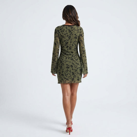 Soft Florals, Hard to Resist Mesh Mini Dress – Olive