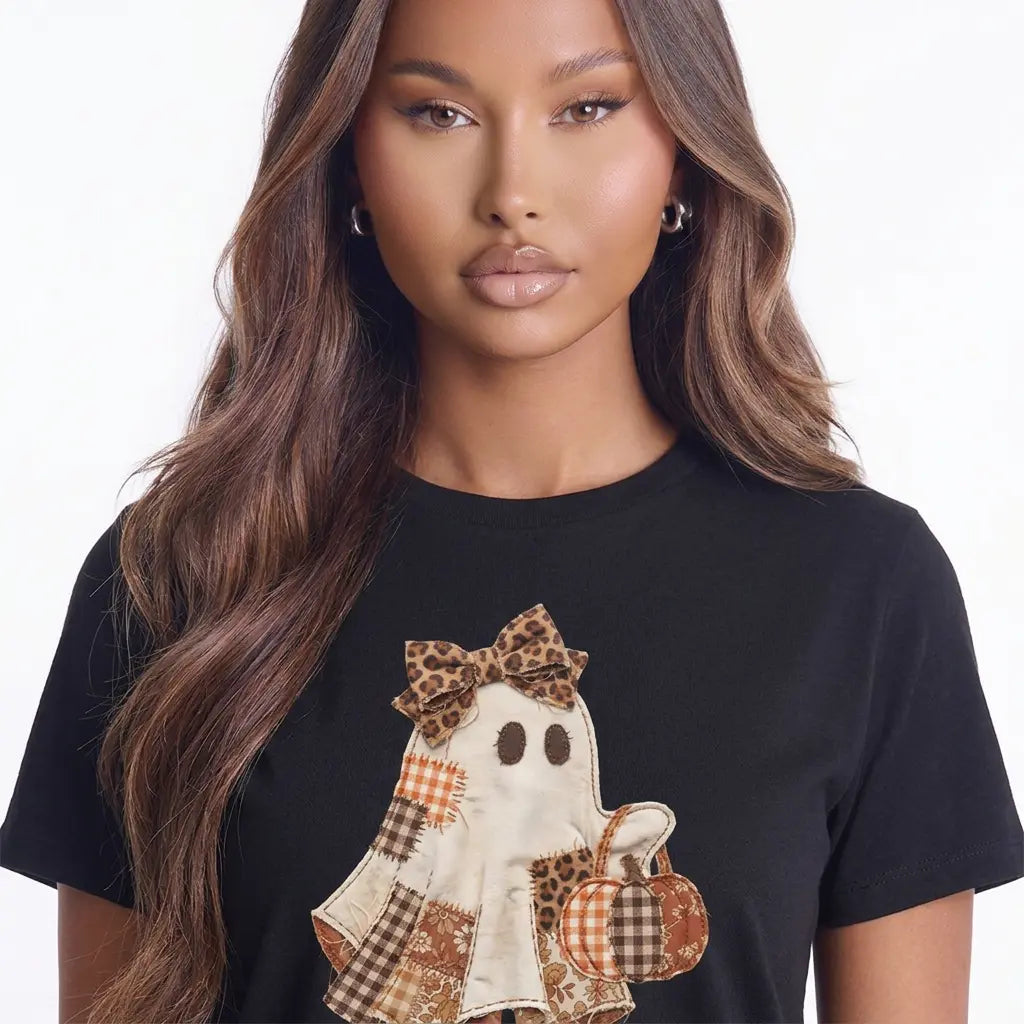 Ghost Applique Short Sleeve T-Shirt Plus Size