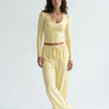 Lemon Day Lounge Two-Piece Set with Scoop-Neck Crop Top & Wide-Leg Pants