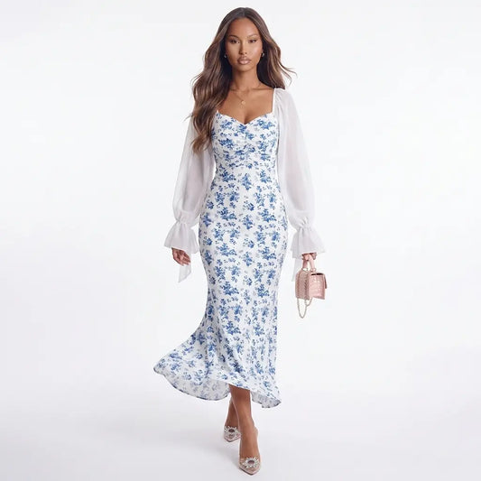 Delft Darling Sweetheart Neckline Maxi Dress
