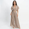 Silken Collared Wrap Top & Wide-leg Pants Set