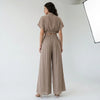 Silken Collared Wrap Top & Wide-leg Pants Set