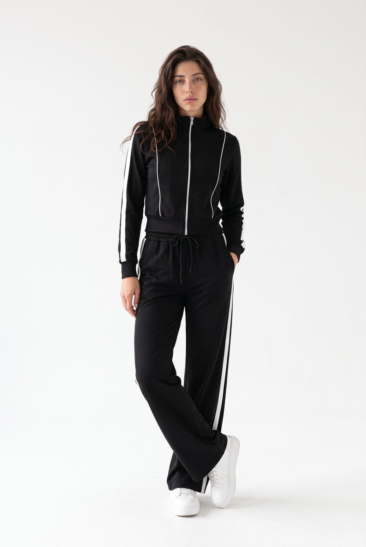Off-Duty Ace Black Track Jacket and Wide-Leg Pants Set
