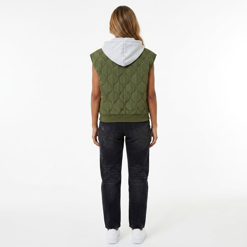 Drawstring Zip Up Hooded Vest Coat