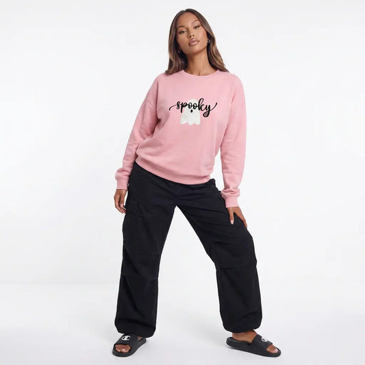 Boo Babe Fleece Reversible Casual Sweatshirt - Dusty Pink