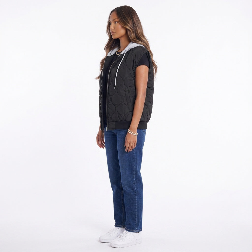 Drawstring Zip Up Hooded Vest Coat