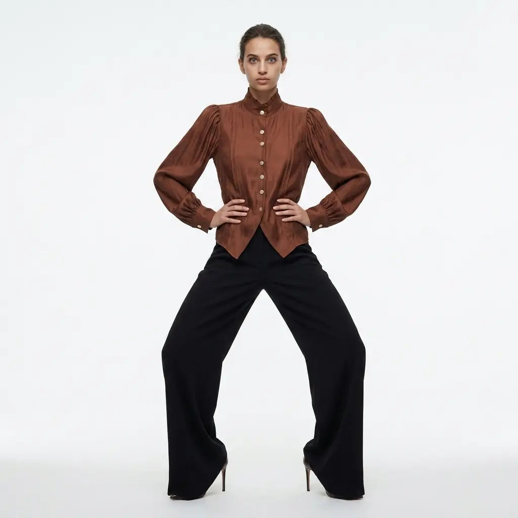 Satin-finish Victorian Button-up Top