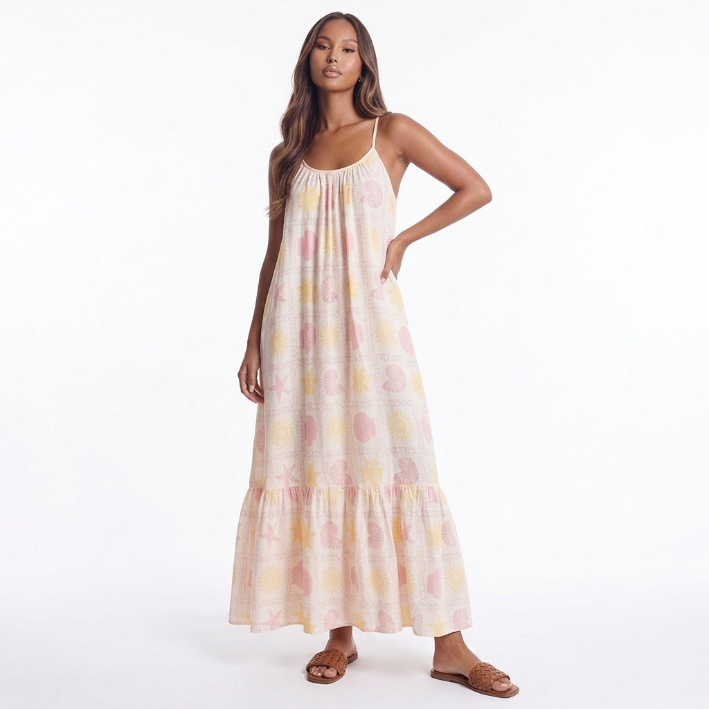 Printed Maxi Lounge Dress with Ruffled Hem