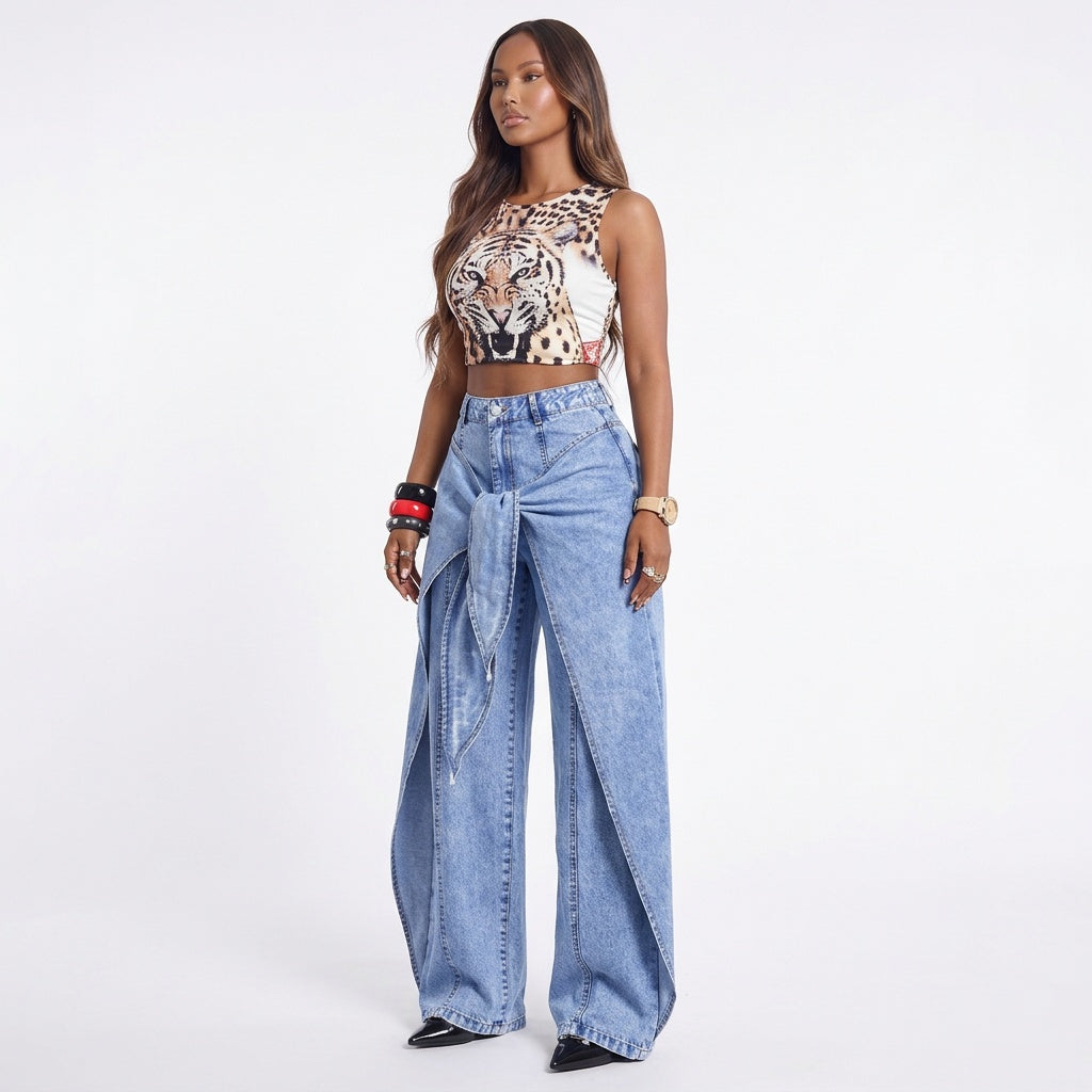 Off Script Draped-Front Wide-Leg Pants