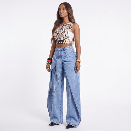 Off Script Draped-Front Wide-Leg Pants