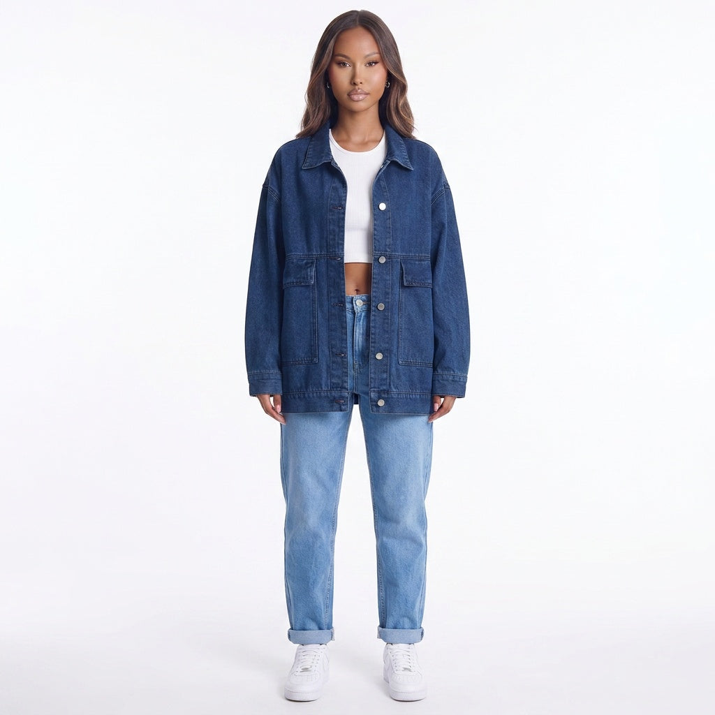 Dropped Shoulder Denim Jacket with Pockets
