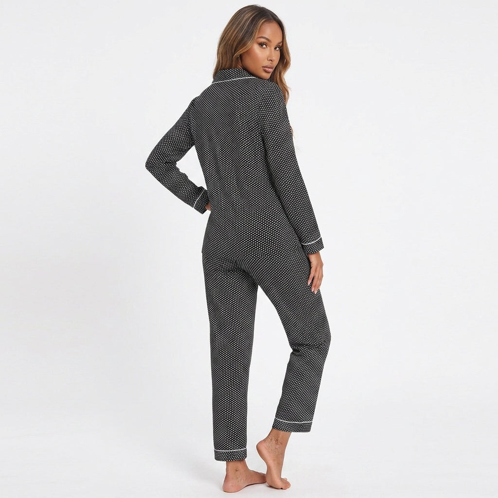 Collared Neck Loungewear Set with Pocket