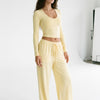 Lemon Day Lounge Two-Piece Set with Scoop-Neck Crop Top & Wide-Leg Pants