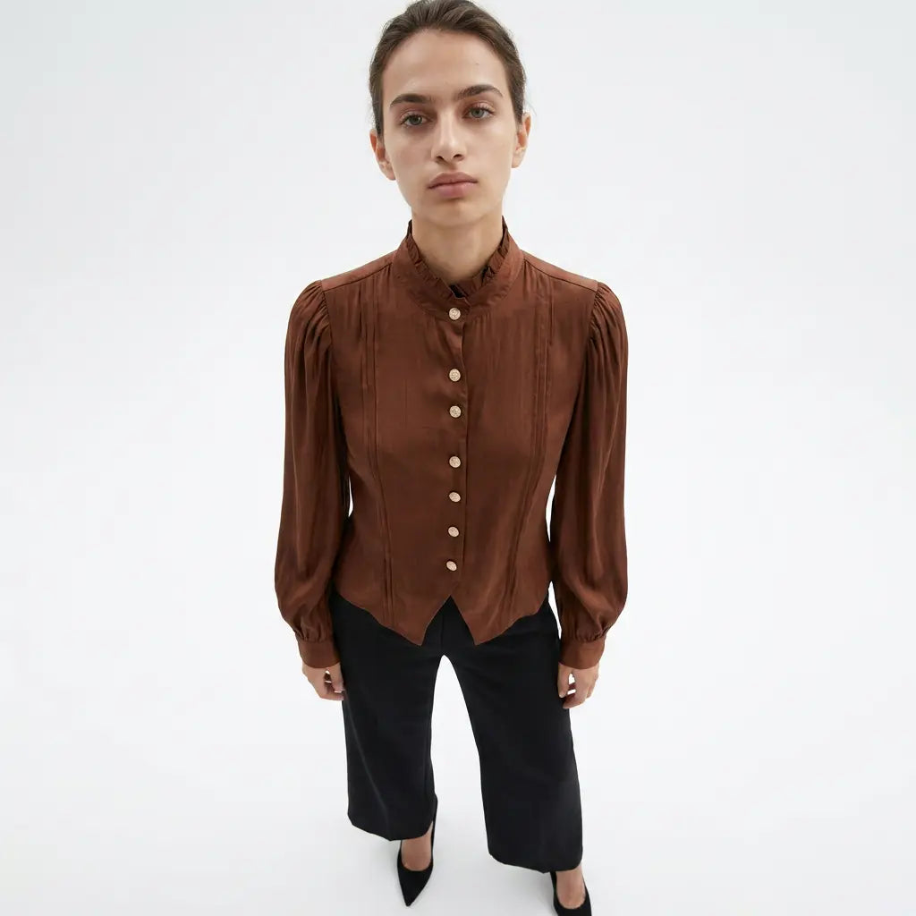 Satin-finish Victorian Button-up Top