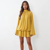 A Little Extra High Neck Ruffled Mini Dress
