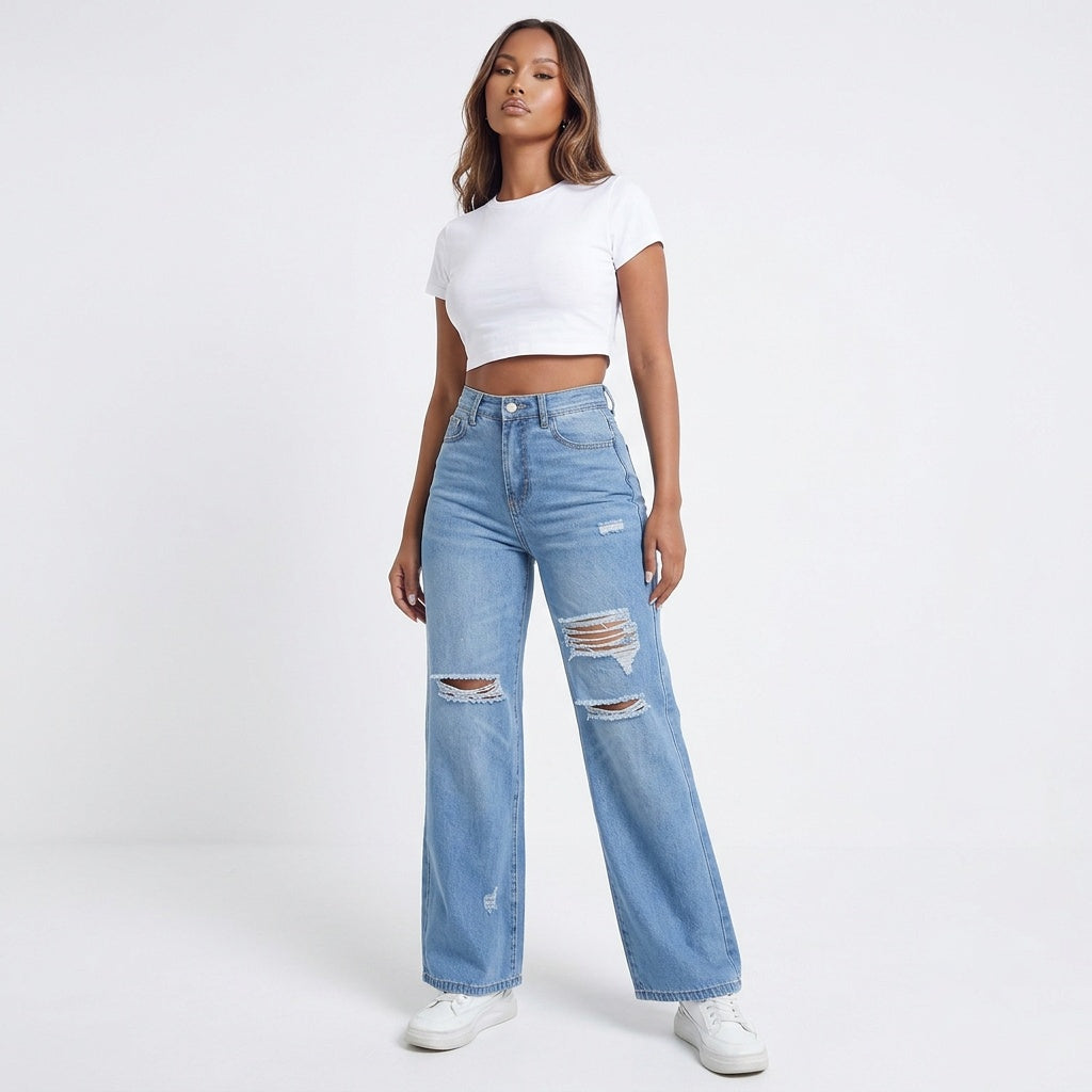 Rough Around the Edges Distressed Wide-Leg Jeans