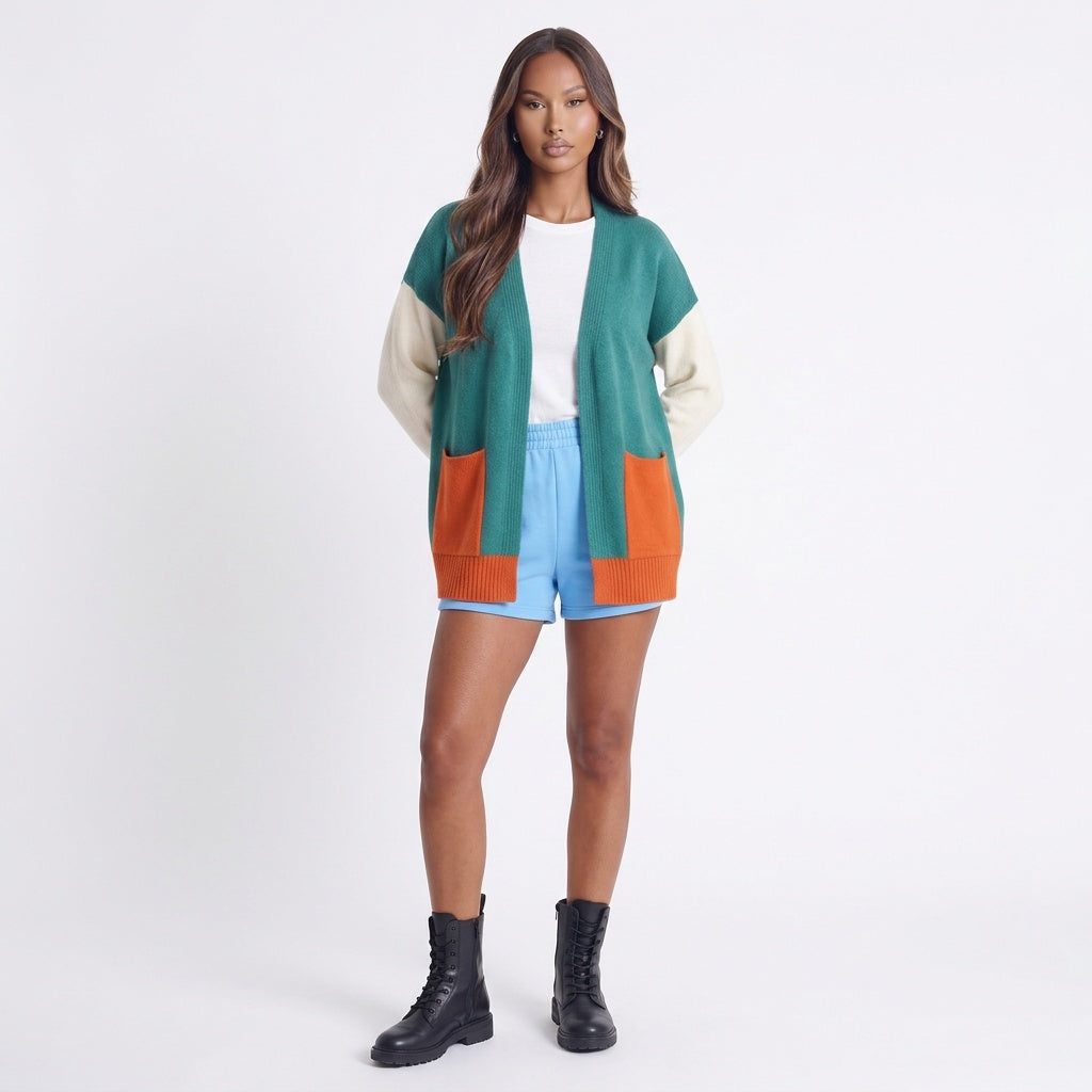 Harvest Palette Open-Front Colorblock Cardigan