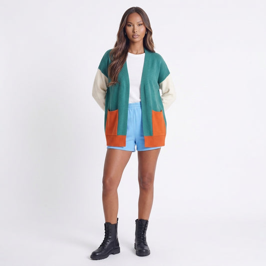 Harvest Palette Open-Front Colorblock Cardigan