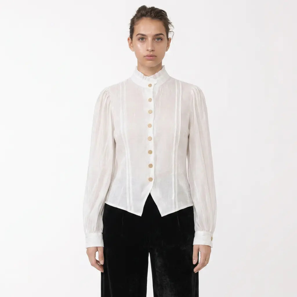 Satin-finish Victorian Button-up Top