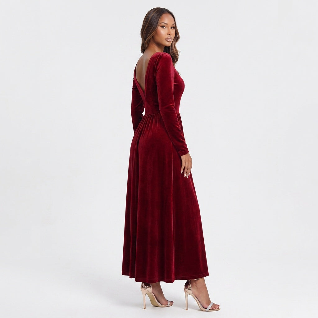 Velvet Square Neck Long Sleeve Dress