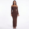Cocoa Curve Off-Shoulder Ruched Maxi Dress