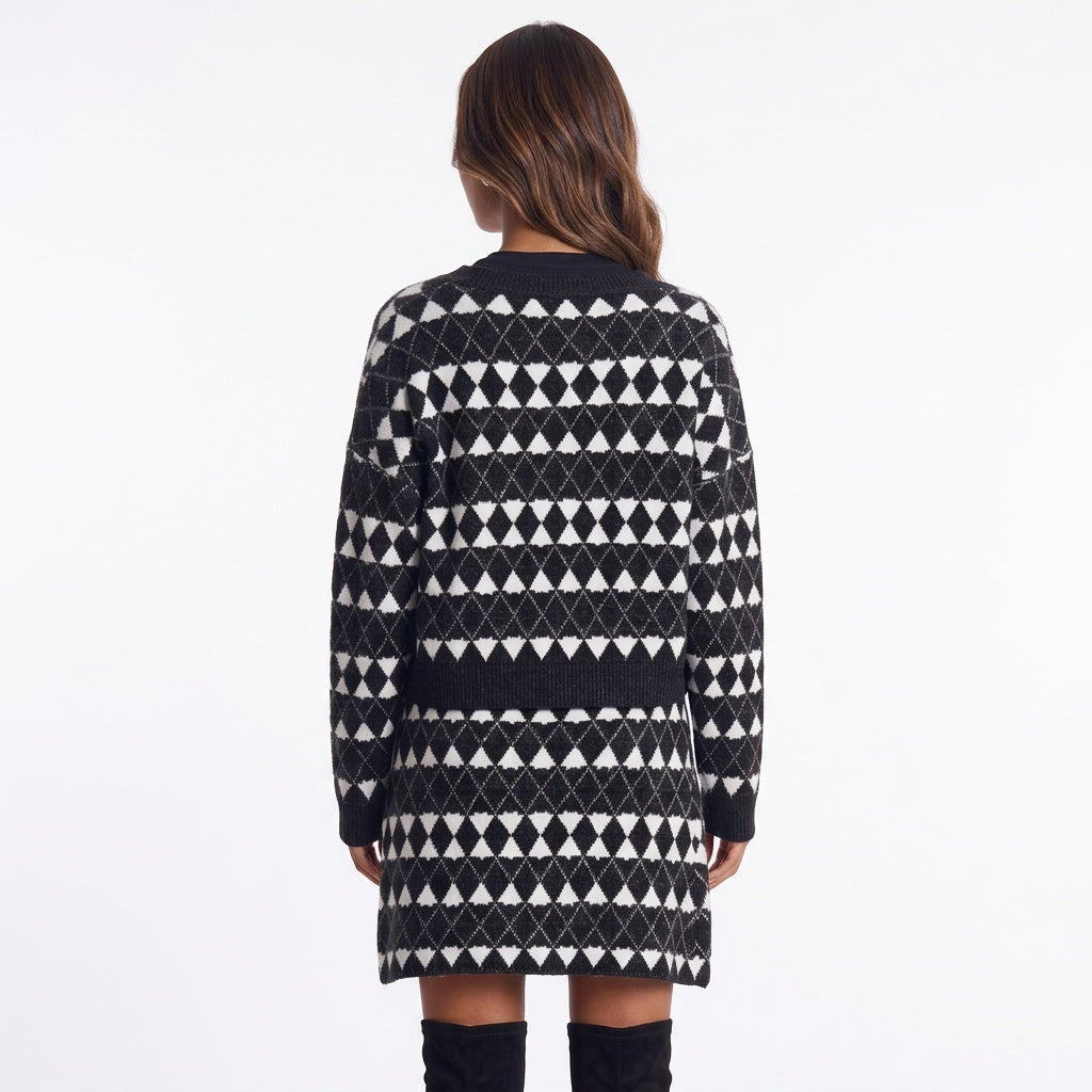 Diamond District Argyle Button-Front Cardigan Skirt Set