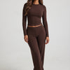 Mocha State of Mind Long Sleeve Top and Wide-Leg Pants Set