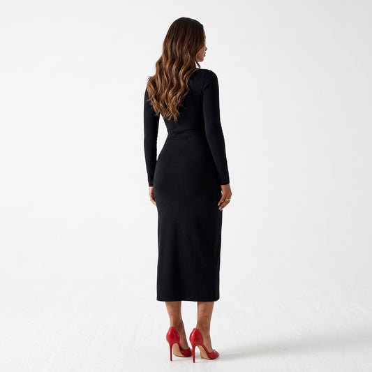 Ruched Slit Long-Sleeve Bodycon Dress