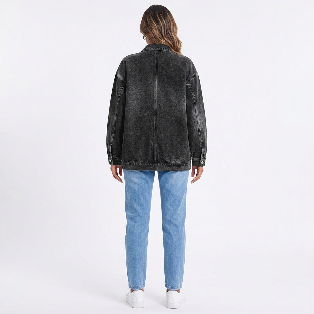 Dropped Shoulder Denim Jacket with Pockets
