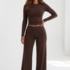 Mocha State of Mind Long Sleeve Top and Wide-Leg Pants Set
