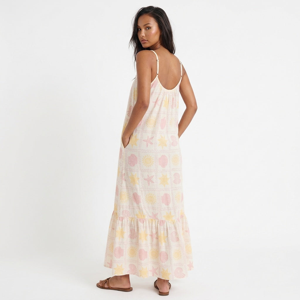Printed Maxi Lounge Dress with Ruffled Hem
