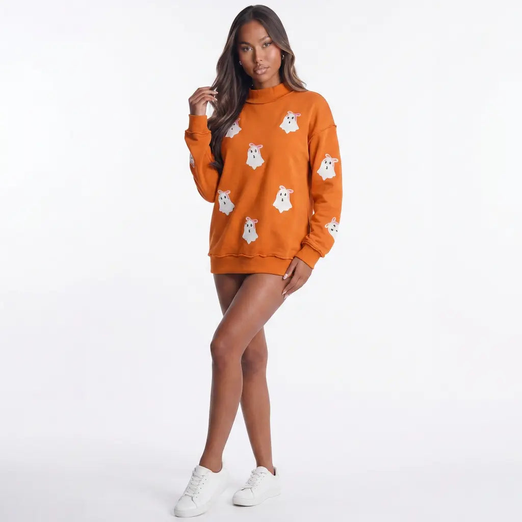 Clementine Spirit Scatter Mock Neck Sweatshirt