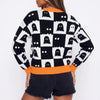 Ghoulish Ghost Pattern Checkerboard Sweater