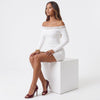 Sunlit Muse Off-Shoulder Lace-Trim Ribbed Mini Dress