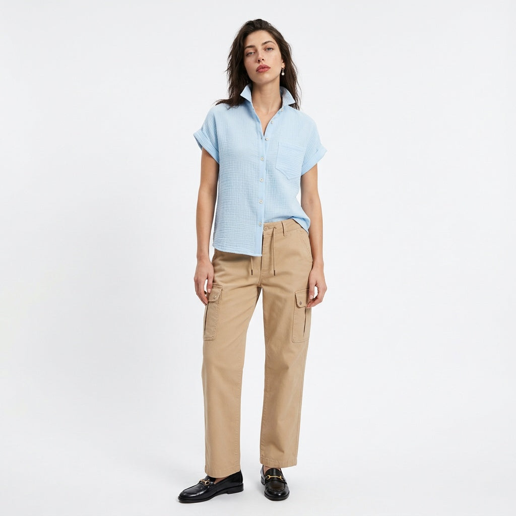 Weekend Away Rolled Sleeve Button-up Top