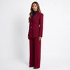Bordeaux Power Collar Blazer and Wide-Leg Pants Set