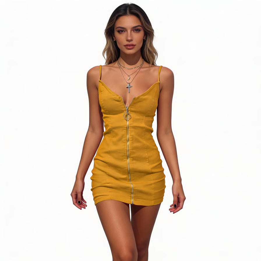 Round zipper bag hip sexy strap dress