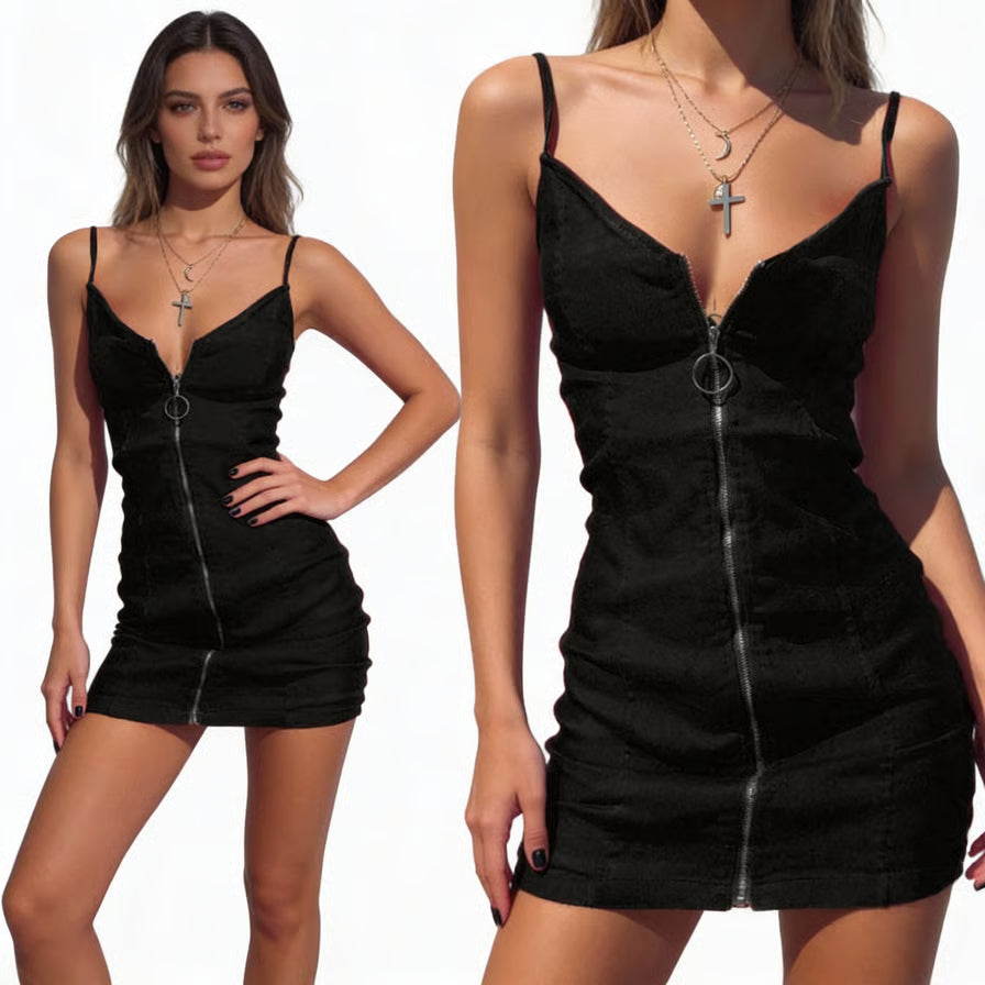 Round zipper bag hip sexy strap dress