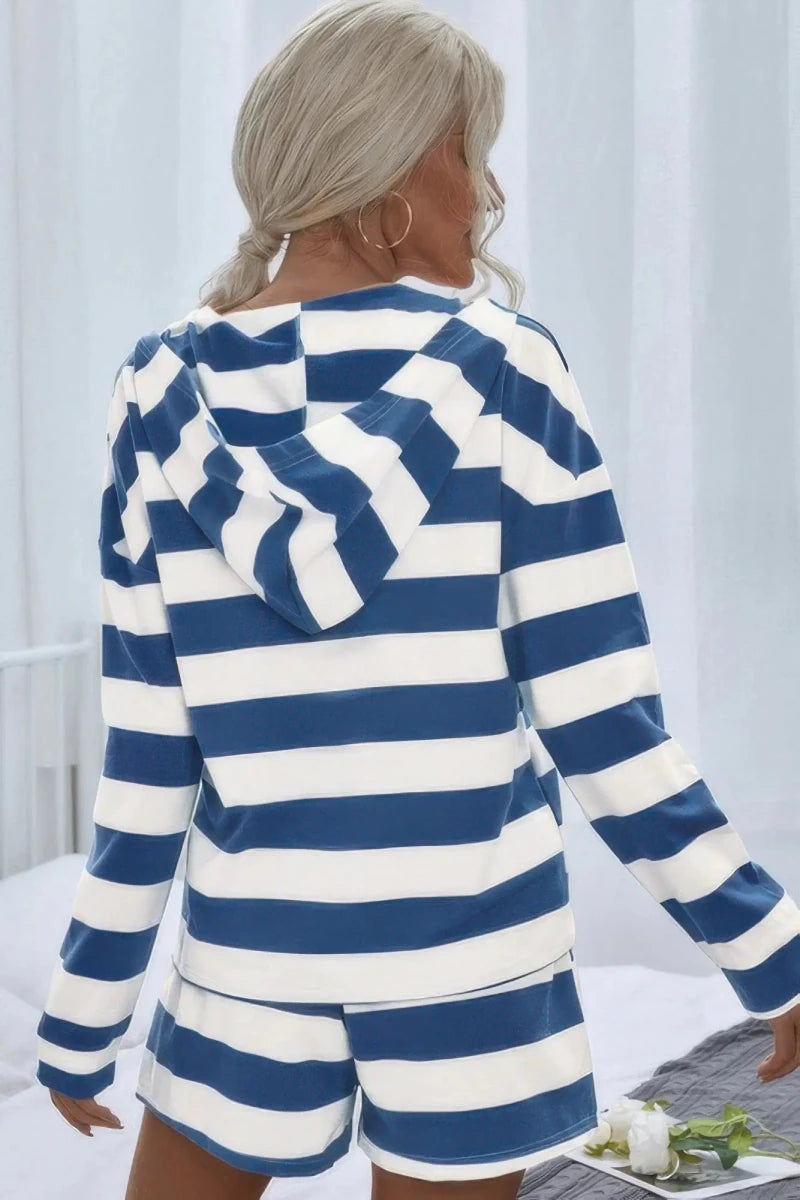 Two Pieces Striped Pajama Oversized Long Sleeves Set - Lustreve