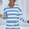 Two Pieces Striped Pajama Oversized Long Sleeves Set - Lustreve