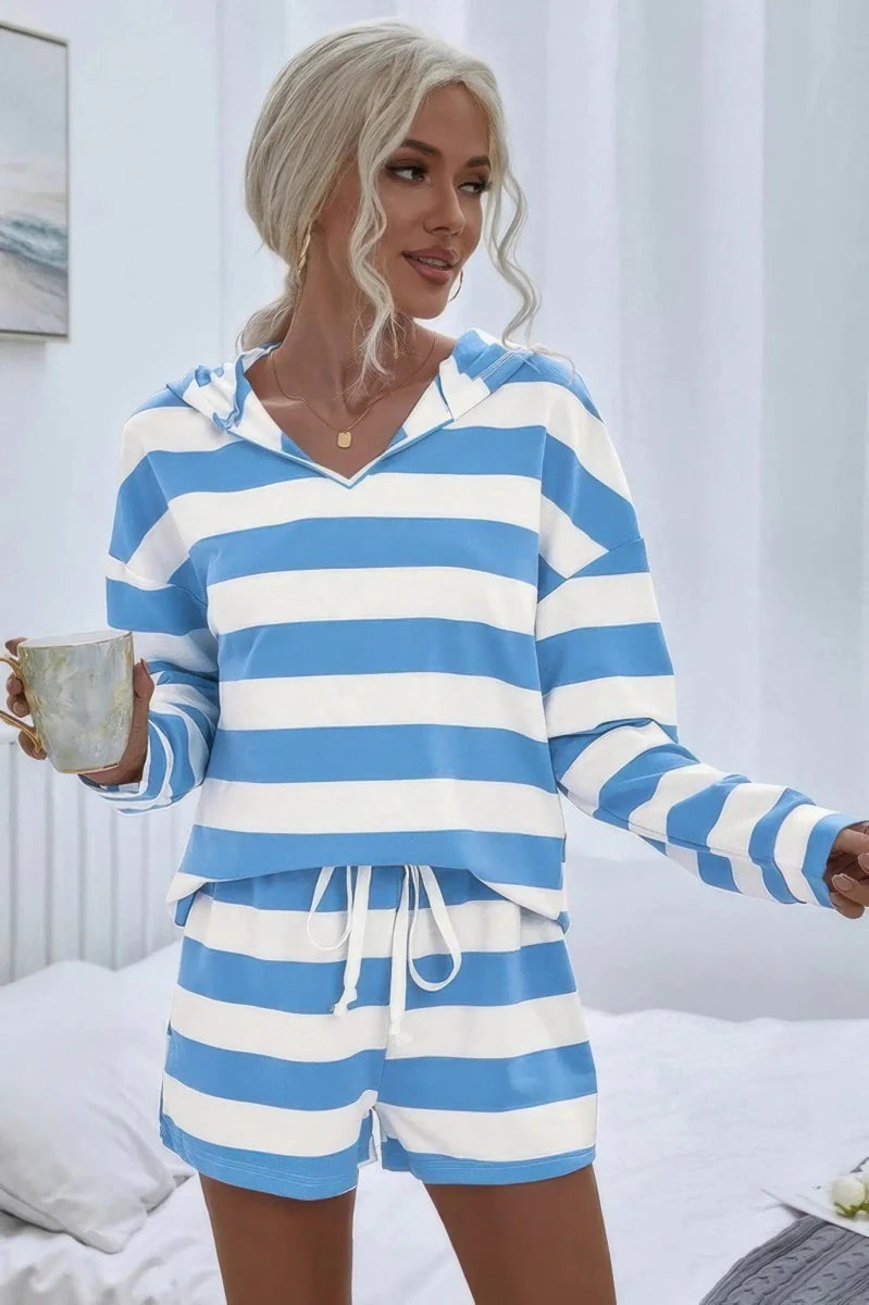 Two Pieces Striped Pajama Oversized Long Sleeves Set - Lustreve