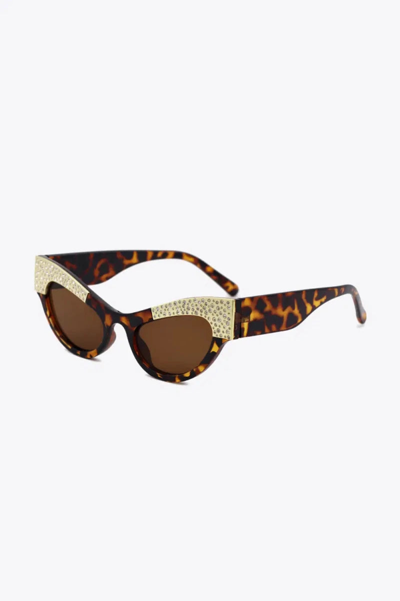UV400 Rhinestone Trim Cat - Eye Sunglasses - Lustreve