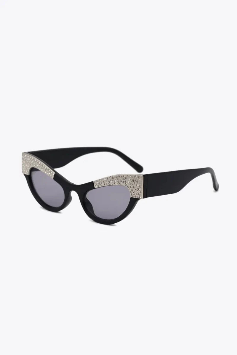 UV400 Rhinestone Trim Cat - Eye Sunglasses - Lustreve