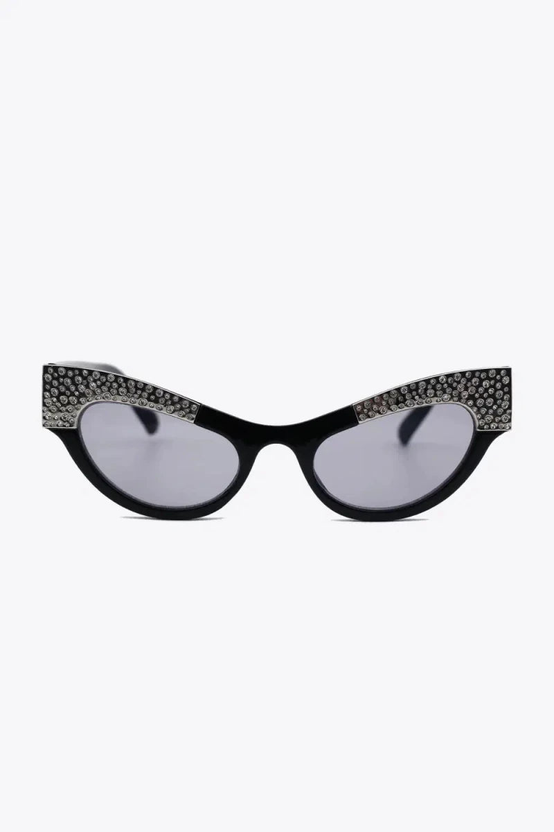 UV400 Rhinestone Trim Cat - Eye Sunglasses - Lustreve