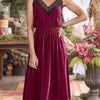 Velvet Cami Lounge Dress with Lace Trim - Lustreve